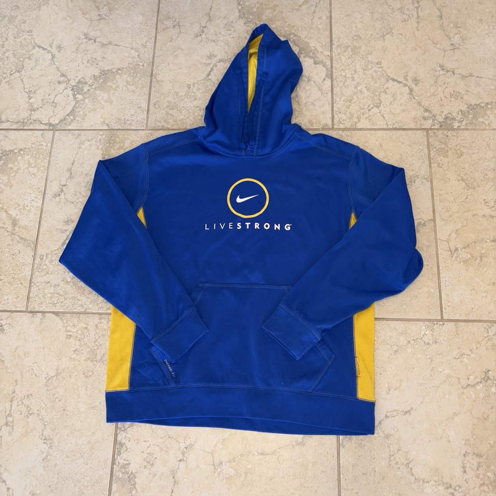 Nike Livestrong Hoodie Men's XL Therma-Fit Blue Yellow Sweatshirt Pullover